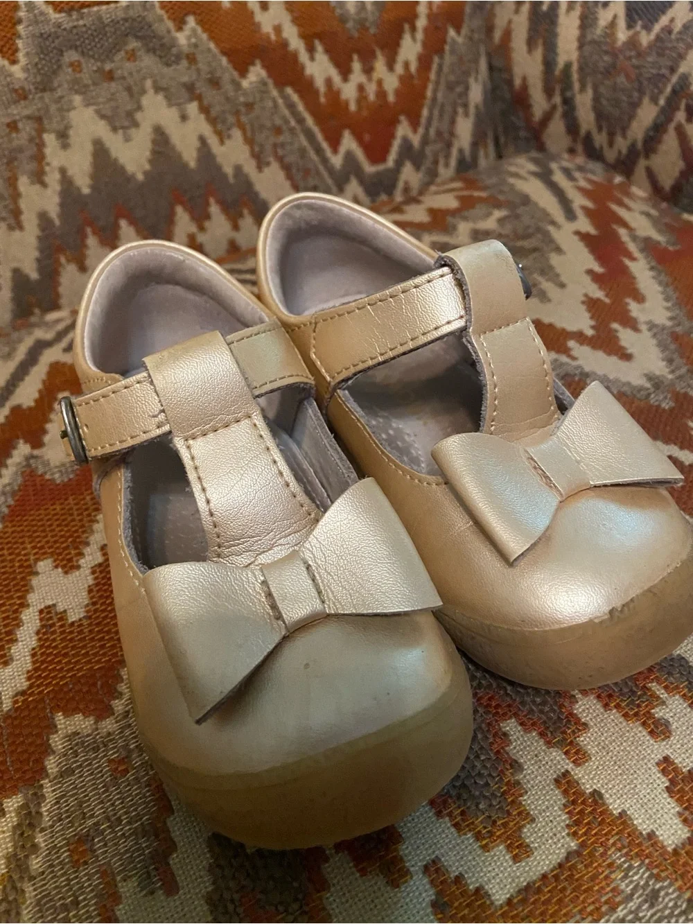 L'Amour Metallic Rose Gold Bow Mary Jane Shoes